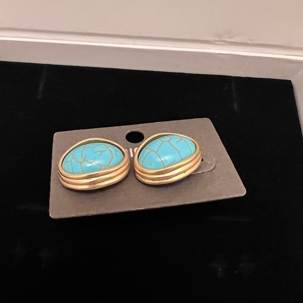 Chico's Blue and Gold Statement Earrings - Picture 2 of 4